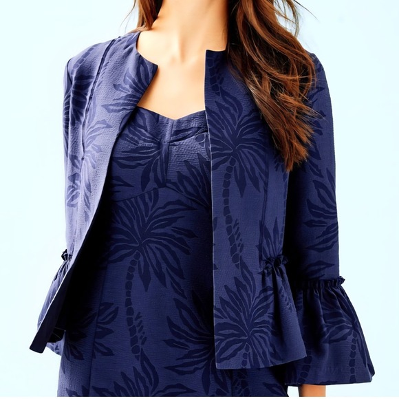 Lilly Pulitzer Jackets & Blazers - Lilly Pulitzer Shaylee Navy Blue Palm Bell Sleeve Blazer Jacket Womens Small